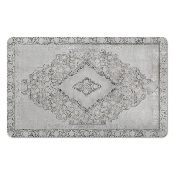 Luxurious Vintage Gray Bathroom Runner Rug: Non-Slip & Soft, Machine-Washable, Traditional Farmhouse Floral Design, Ideal Floor Mat for Sink, Shower, Bathtub, 20x32 in