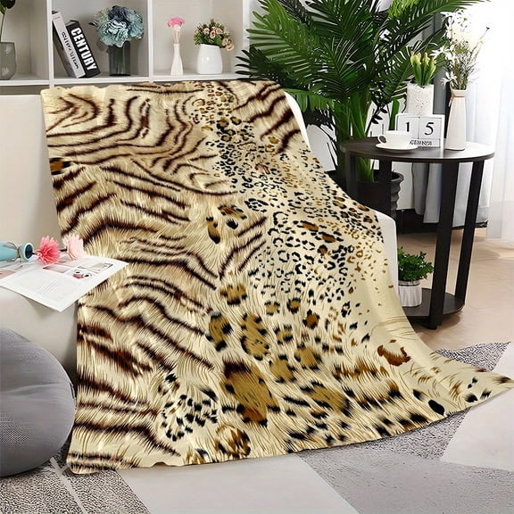 Luxurious Vintage Leopard Print Flannel Throw Blanket - Soft, Warm & Versatile for Couch, Office, Bed, Camping | Ideal Gift, All-Season Comfort, Cute Blanket