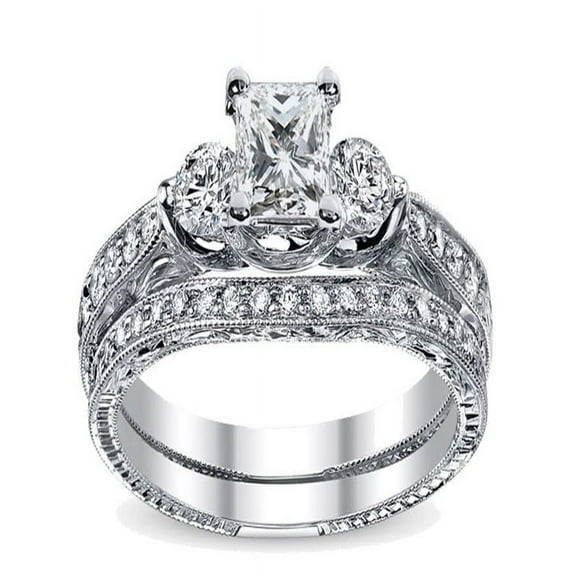 Luxurious Vintage Matching wedding Ring set 1 Carat Princess Cut Diamond on 10k Gold