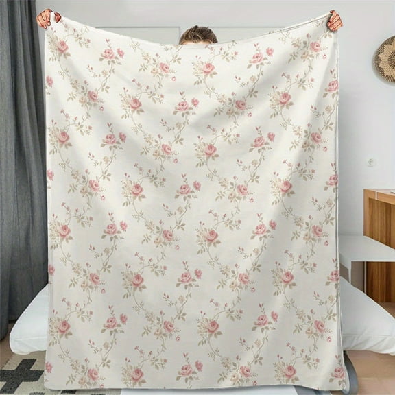 Luxurious Vintage Rose Floral Print Flannel  Blanket , Warm, and Cozy for Sofa, Office, Bed, Camping, and Travel Ideal Holiday Gift, AllSeason Use, Allseason  Blanket | Vintage Floral Design
