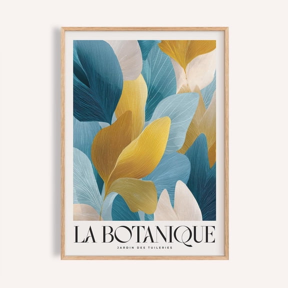 Luxurious Wall Art Blue Gold Modern Botanical Leaf Print Unframed Paper Print