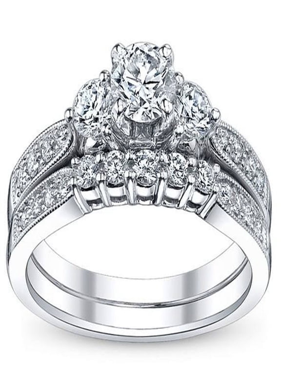 Luxurious Wedding Ring Set 2 Carat Round Cut Moissanite Diamond On 10K White Gold, Promise Ring, Anniversary Ring