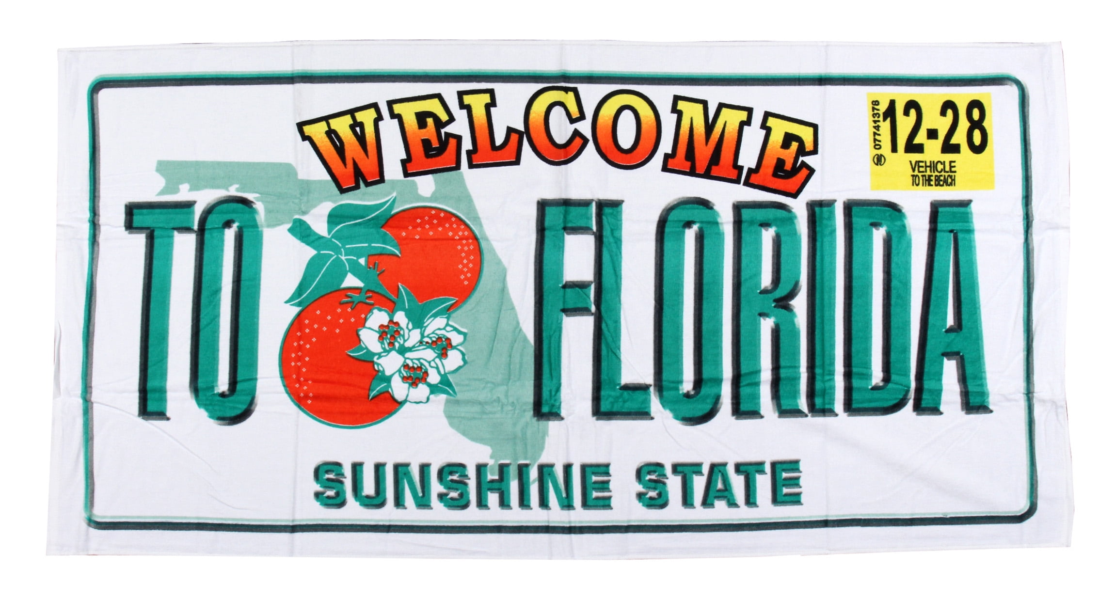 Luxurious - Welcome to Florida License Plate - 100% Cotton Velour Beach Towel – Soft, Absorbent, and Stylish!