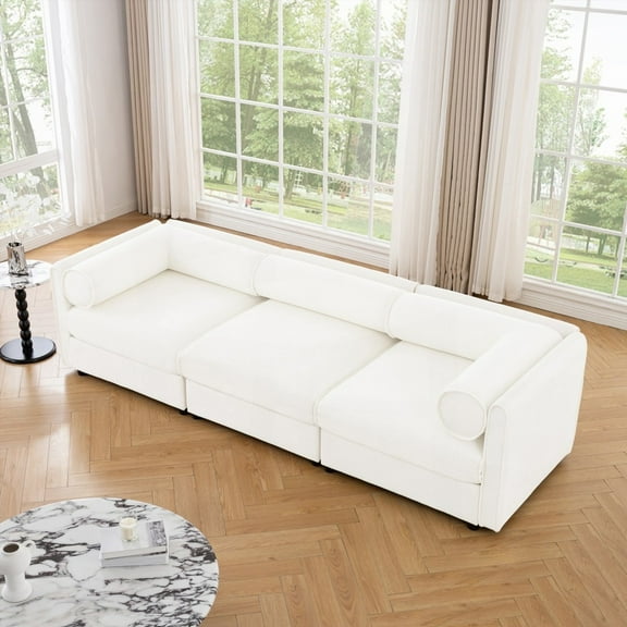 Modern Contemporary Chenille 3-Seater Sofa with Storage, 220×80×75cm