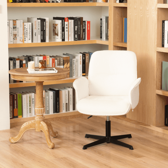 Homylin White Chenille Office Chair with Swivel, Adjustable Height, and 360 Rotation (Set of 1)