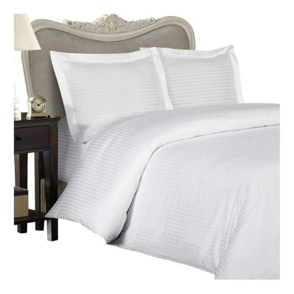 Luxurious White Damask Stripe, King Size, 600 Thread Count Ultra Soft Single-Ply 100% Egyptian Cotton, Extra Deep Pocket Four (4) Piece Bed Sheet Set with 2 Pillow Cases 600TC