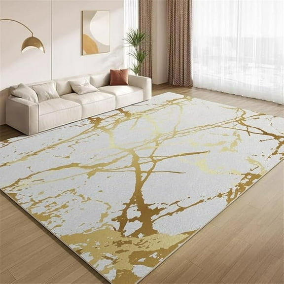 Luxurious White And Gold Marble Area Rug, Nordic Abstract Art Rugs, Boho Non-Slip Machine Washable Rug, Non-Shedding & Easy Care For Living Room Bedroom Kitchen Office Hallway 2 x 3ft