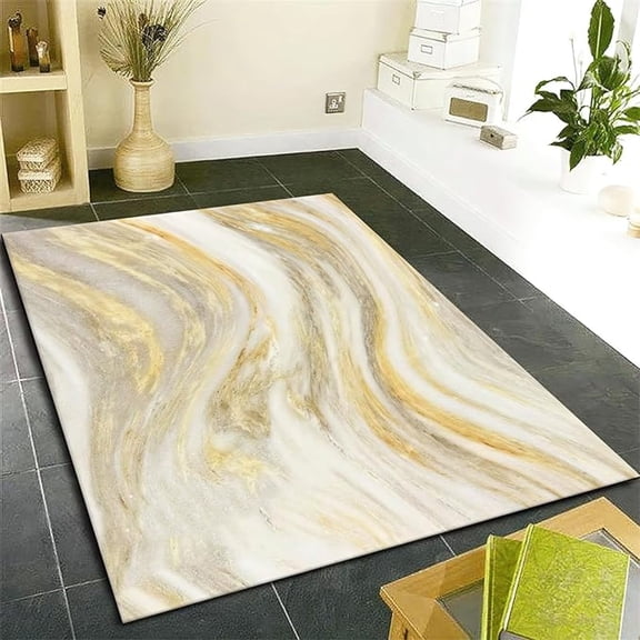 Luxurious White Gold Marble Area Rug, Nordic Fashion Marble Non Slip Living Room Rug, Stain Resistant Durable Carpet For Indoor Bedroom Office Decor Mat 5x8ft