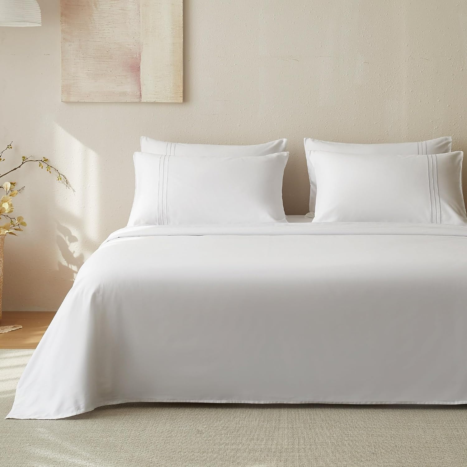 Luxurious White Sheet Sets Queen Size Soft & Cooling Bed Sheets 4