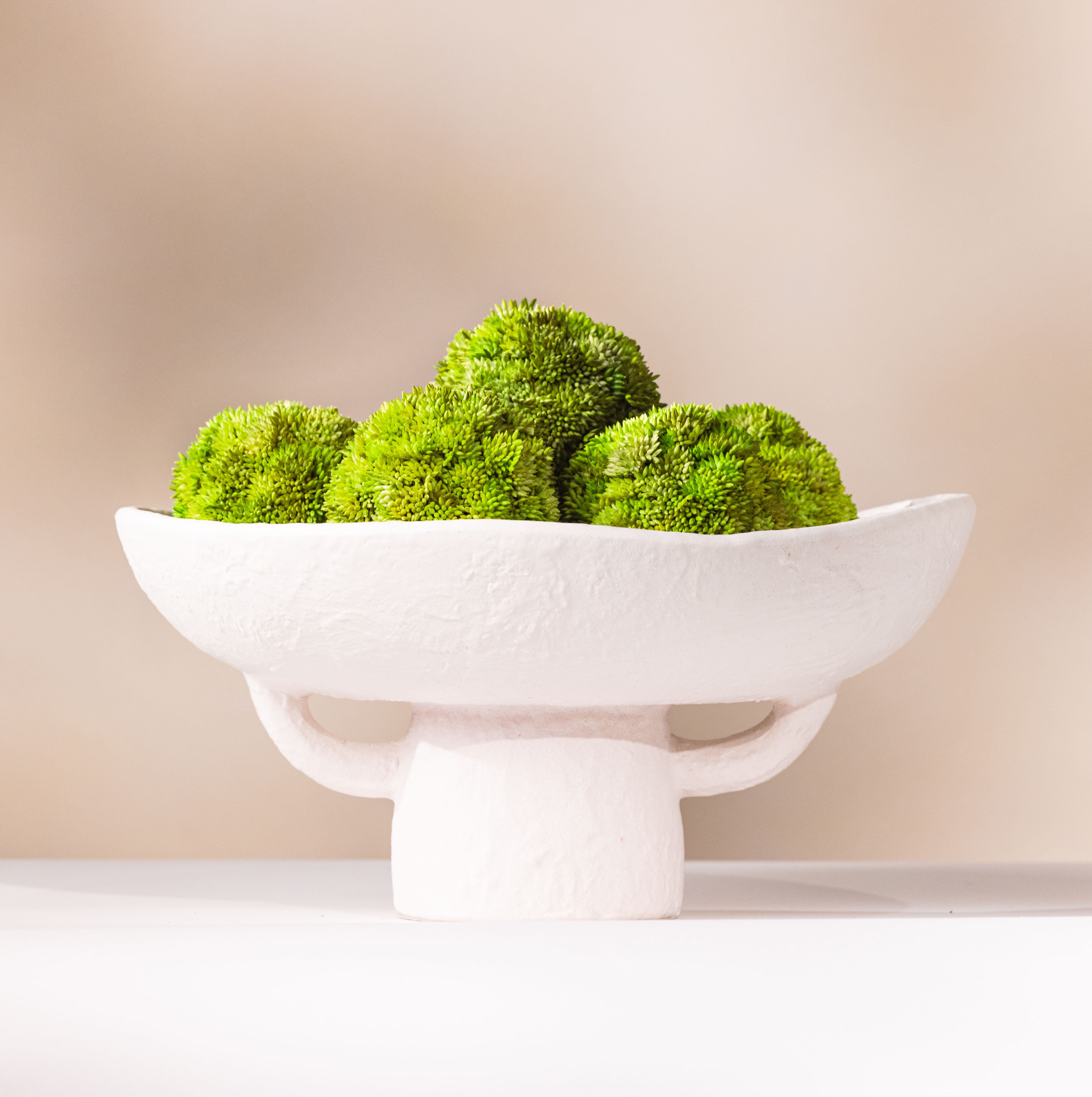 Handcrafted White Ceramic Bowl with Greenery Set, 12.5" Oval