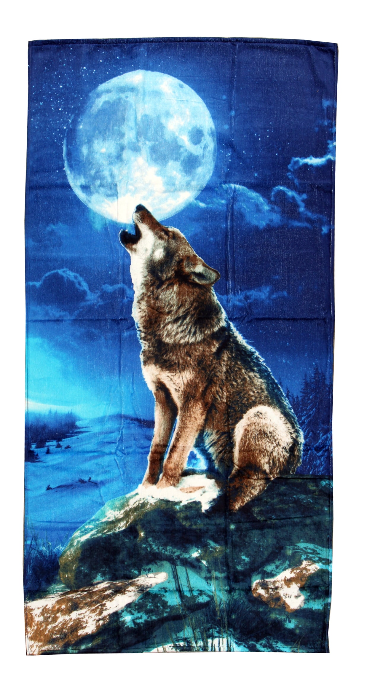 Luxurious - Wolf Howling Moon - 100% Cotton Velour Beach Towel – Soft, Absorbent, and Stylish!