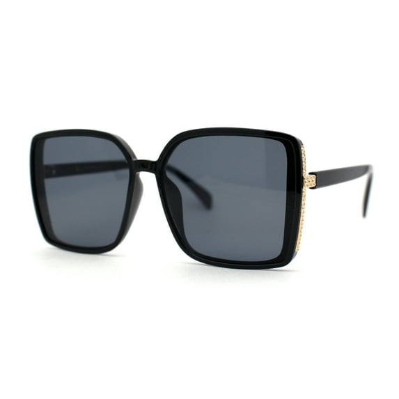 Luxurious Womens Thin Plastic Rectangle Diva Sunglasses All Black