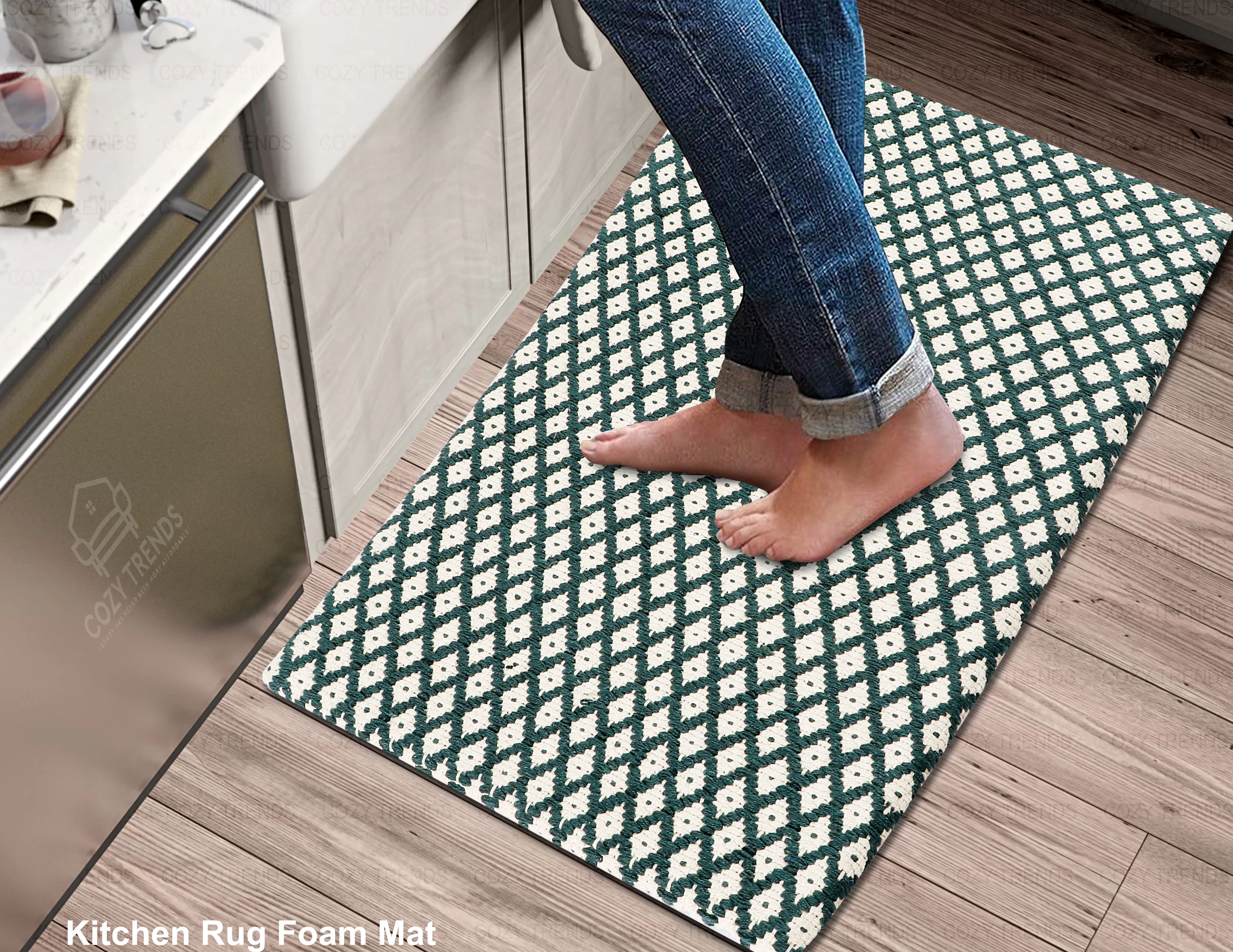 Luxurious Woven Cotton Cushioned Thiclk Kitchen Mat Rug - Anti-Fatigue ...