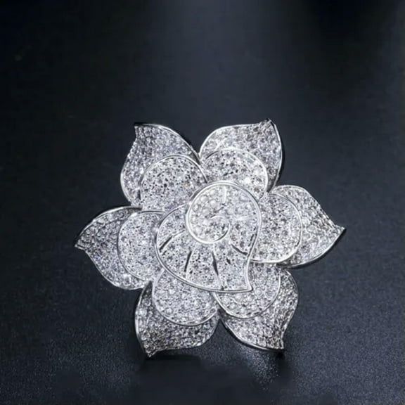 Luxurious Yellow Gold Plated Cubic Zirconia Large Flower Engagement Finger Ring