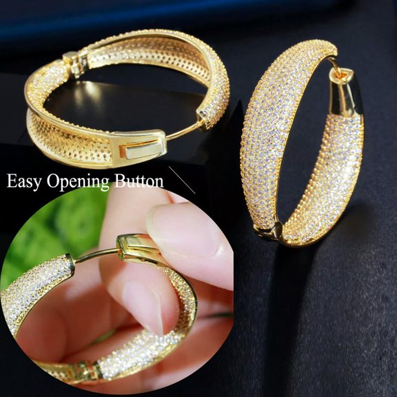 Luxurious Yellow Gold Plated Micro Pave Cubic Zircon Round Circle Hoop Earrings