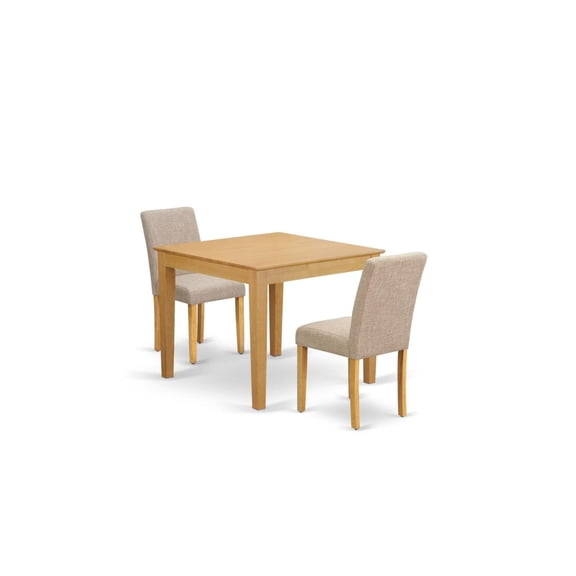 Luxurious and Stylish OXAB3-OAK-04 Dining Set with Oak Finish | Solid Wood Square Table and 2 Parson Chairs | Modern Design, Comfortable and Durable