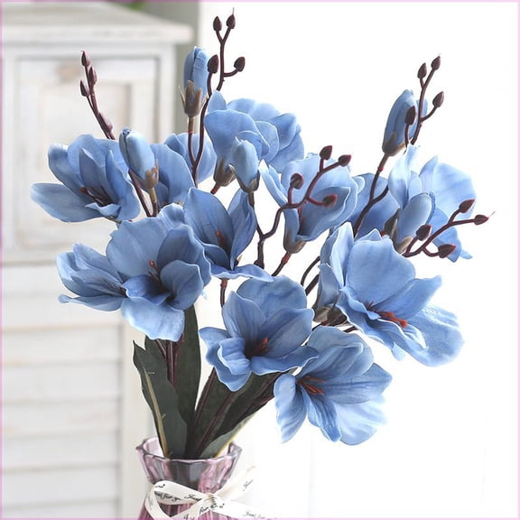 Luxurious white jade orchid bouquet, tactile simulation magnolia decoration, living room dining table decoration Christmas and Halloween decorations.