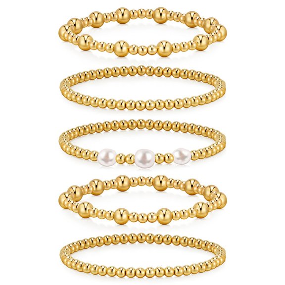 Luxuriously Crafted Vacuum Bead Bracelet With Elegant Shine Metal Finish For Everyday Wear Minimalist Jewelry Toggle Clasp End 5PCS,One Size,Gold
