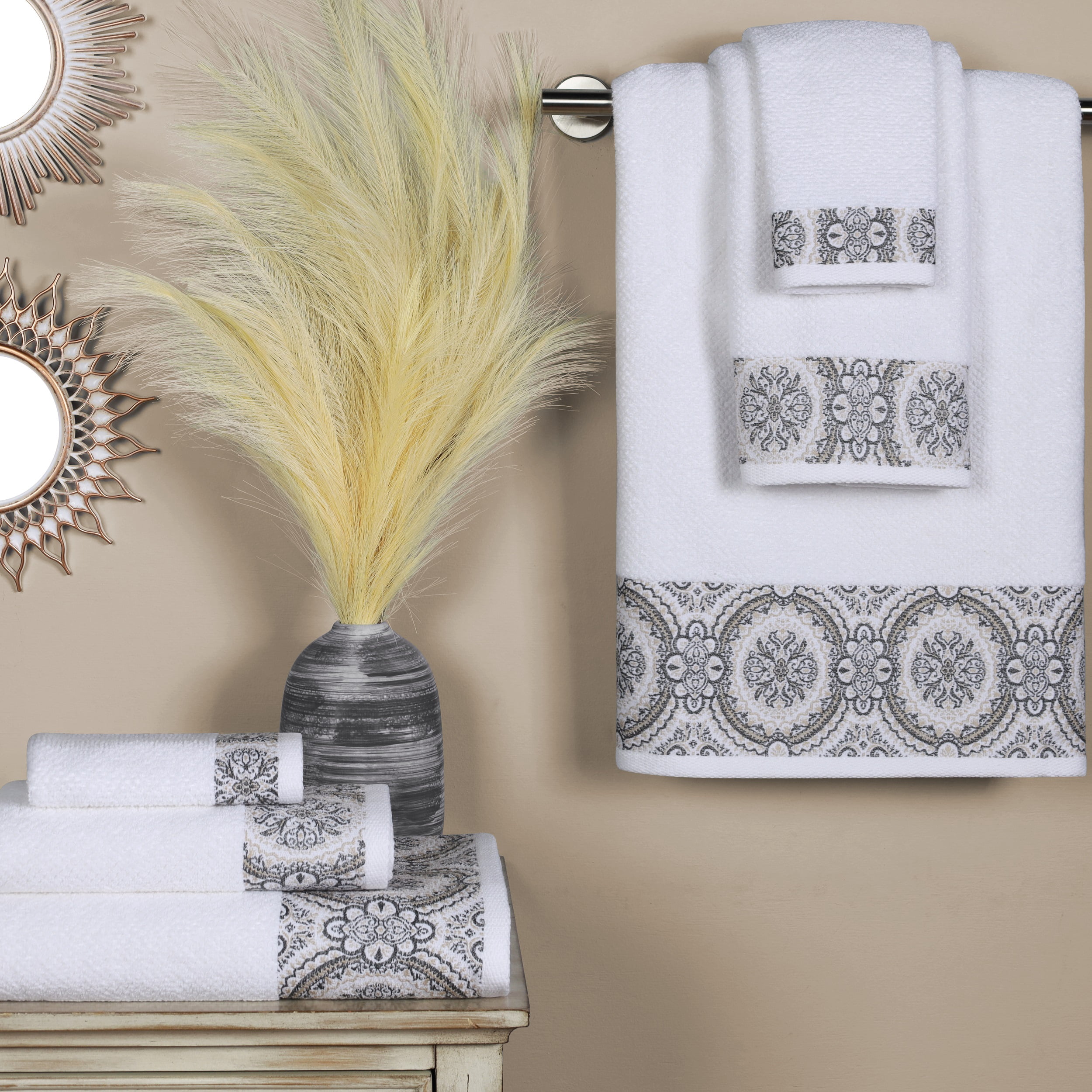 Luxuriously Soft Turkish Cotton Jacquard Patterned Border 6-Piece