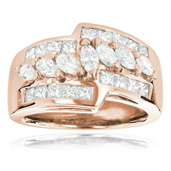 Luxurman 14K Ladies Natural 1.9 Ctw Diamond Ring For Her (Rose Gold Size 7)