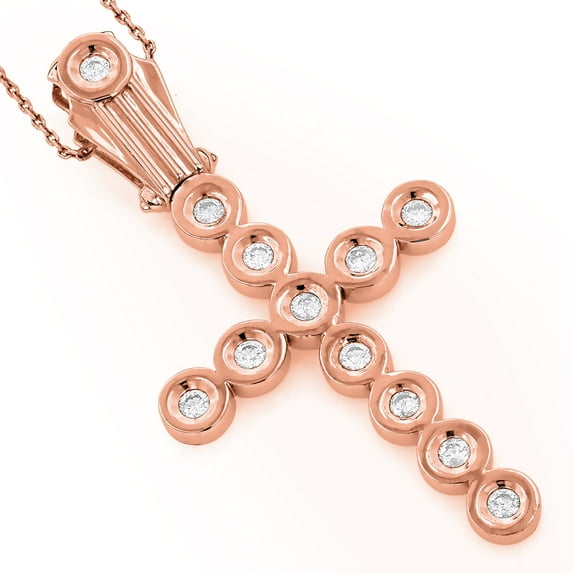 Luxurman 14K Mens Natural 0.9 Ctw Diamonds Cross Jewelry Unique Pendant For Him (Rose Gold)
