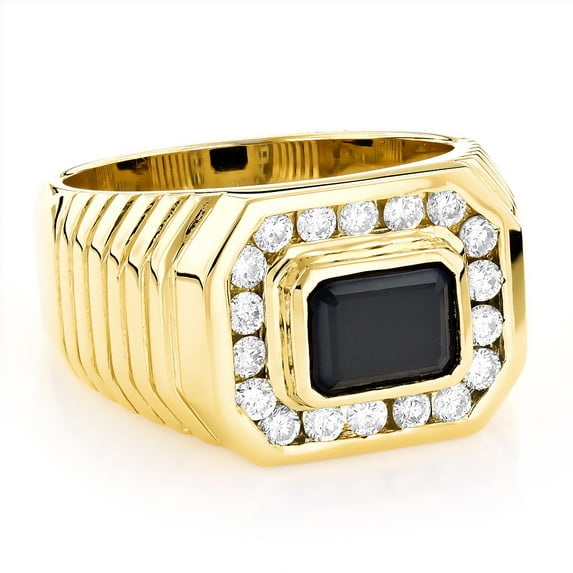 Luxurman 14K Mens Natural Black Onyx 0.7 Ctw Diamond Ring (Yellow Gold Size 7)