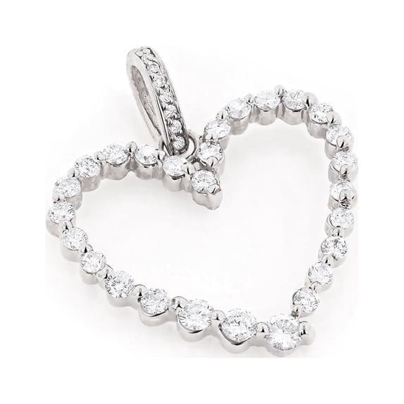 Luxurman 14K Round Natural 1 Ctw Diamond Shiny Heart Pendant (White Gold)