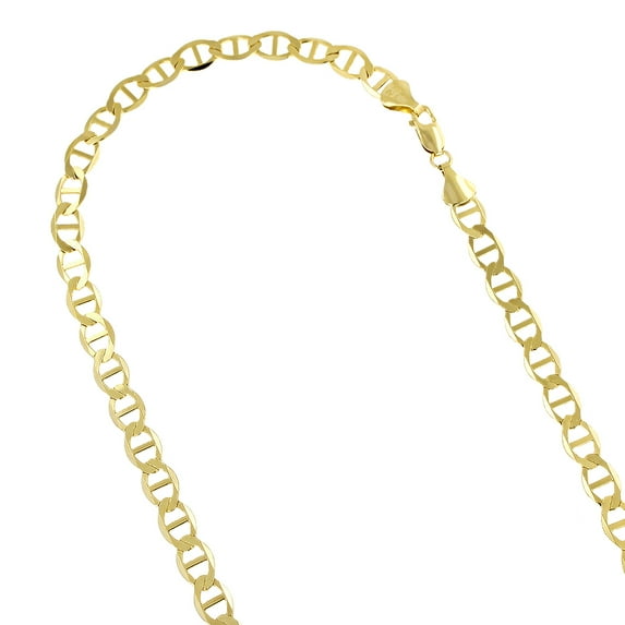 Luxurman 14K Yellow Gold Solid Flat Mariner Chain 5.5mm Wide Necklace with Lobster Claw Clasp 18 inches long