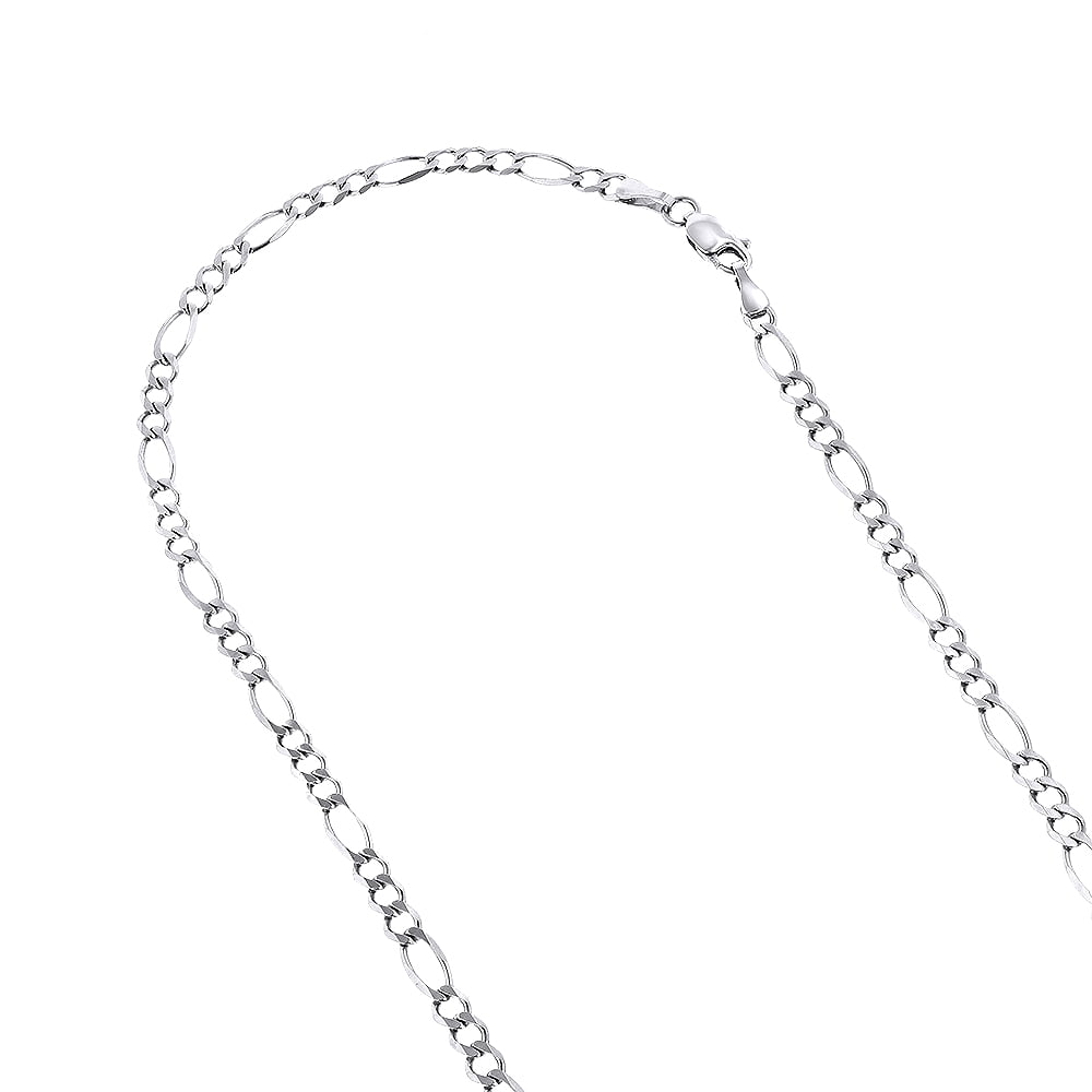 Luxurman 14k 22" White Solid Gold 3mm Diamond Cut Classic Figaro Chain Necklace with Lobster Clasp