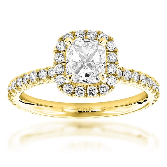 Luxurman GIA Cushion Cut Natural Diamond Engagement Ring 14K Halo Design (Yellow Gold Size 7.5)