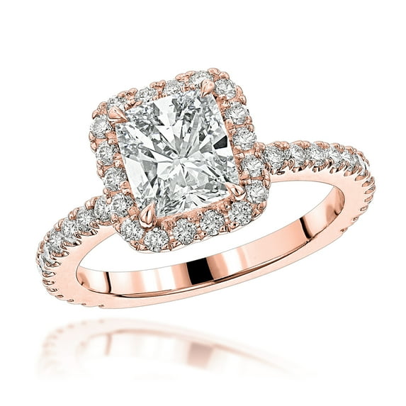 Luxurman Halo 14K Gold GIA Cushion Cut Natural Diamond Engagement Ring (Rose Gold Size 7)