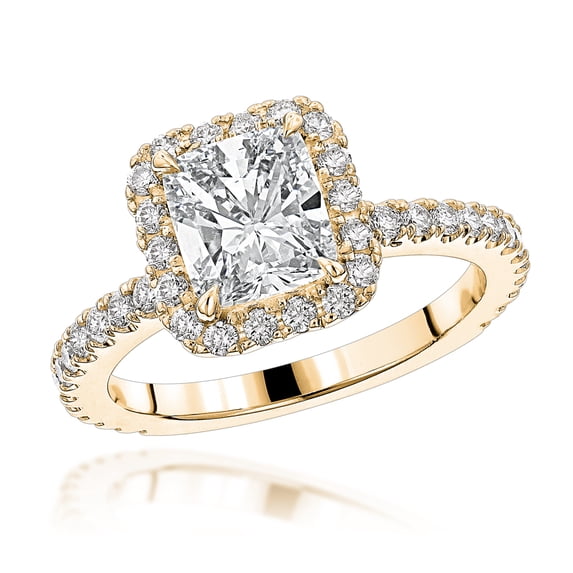 Luxurman Halo 14K Gold GIA Cushion Cut Natural Diamond Engagement Ring (Yellow Gold Size 10)