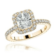 LUXURMAN Halo 14K Gold GIA Cushion Cut Natural Diamond Engagement Ring (Yellow Gold Size 9.5)