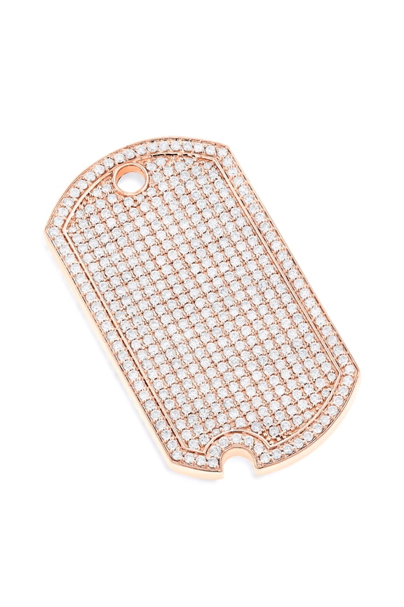 Iced Out 14K Unique Designer Natural Diamond Dog Tag Pendant (Rose Gold)