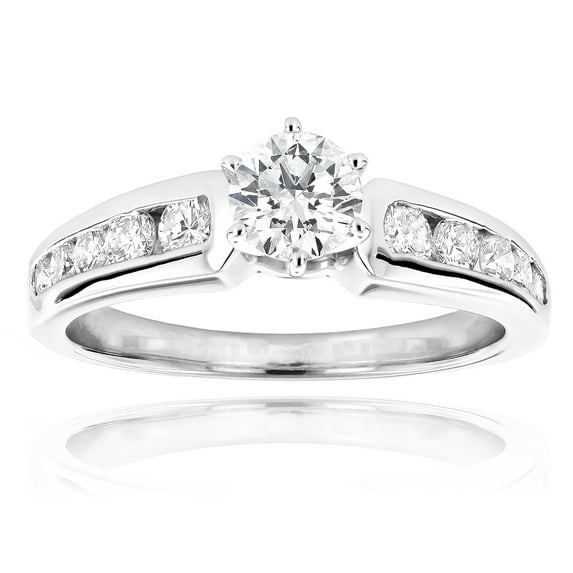 Luxurman Ladies 14K Natural 1.1 Ctw Diamond Designer Engagement Ring (White Gold Size 7)