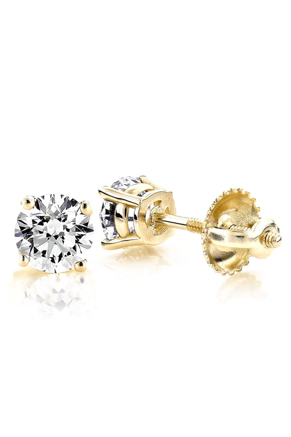 Ladies 14K Round Natural 2.0 Ctw Diamond Stud Earrings For Her (Yellow Gold)