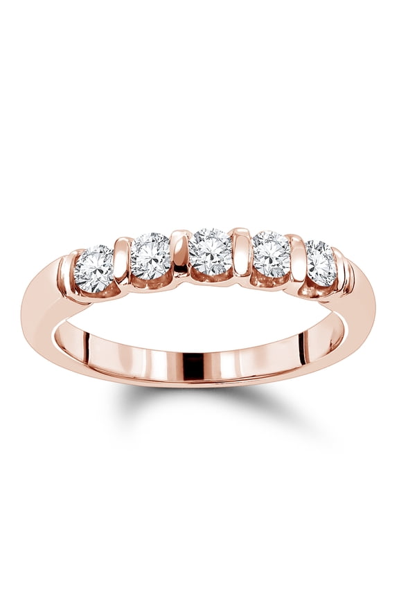 Ladies 14K Thin Designer Five Stone Natural Diamond Wedding Band (Rose Gold Size 5.5)