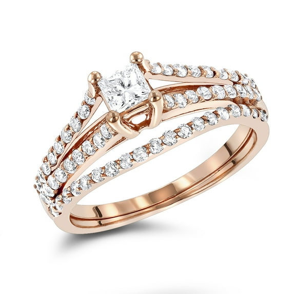 Luxurman Ladies 14K Unique Natural 0.6 Ctw Diamond Engagement Ring Set For Her (Rose Gold Size 5.5)