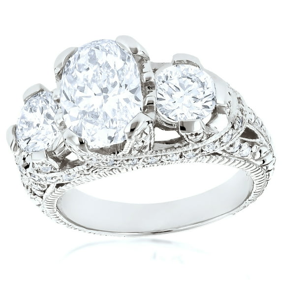 Luxurman Ladies 14K Unique Vintage Natural 3.4 Ctw Diamond Engagement Ring (White Gold Size 4.5)
