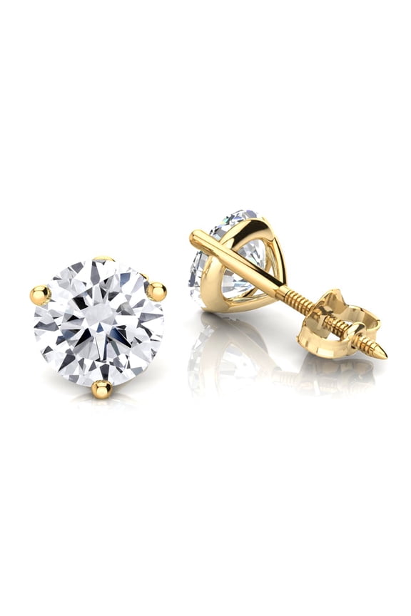 Ladies 14k Solitaire Round Natural 1.5 Ctw Diamond Martini Stud Earrings For Her (Yellow Gold)