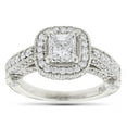 thumbnail image 1 of Luxurman Ladies Halo Princess Cut and Round Natural Diamond Platinum Engagement Ring (Size 6), 1 of 4