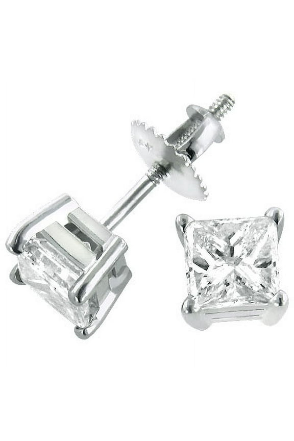 Ladies Princess Cut Natural Diamond Platinum Stud Earrings (2.0 Ctw,G-H Color)