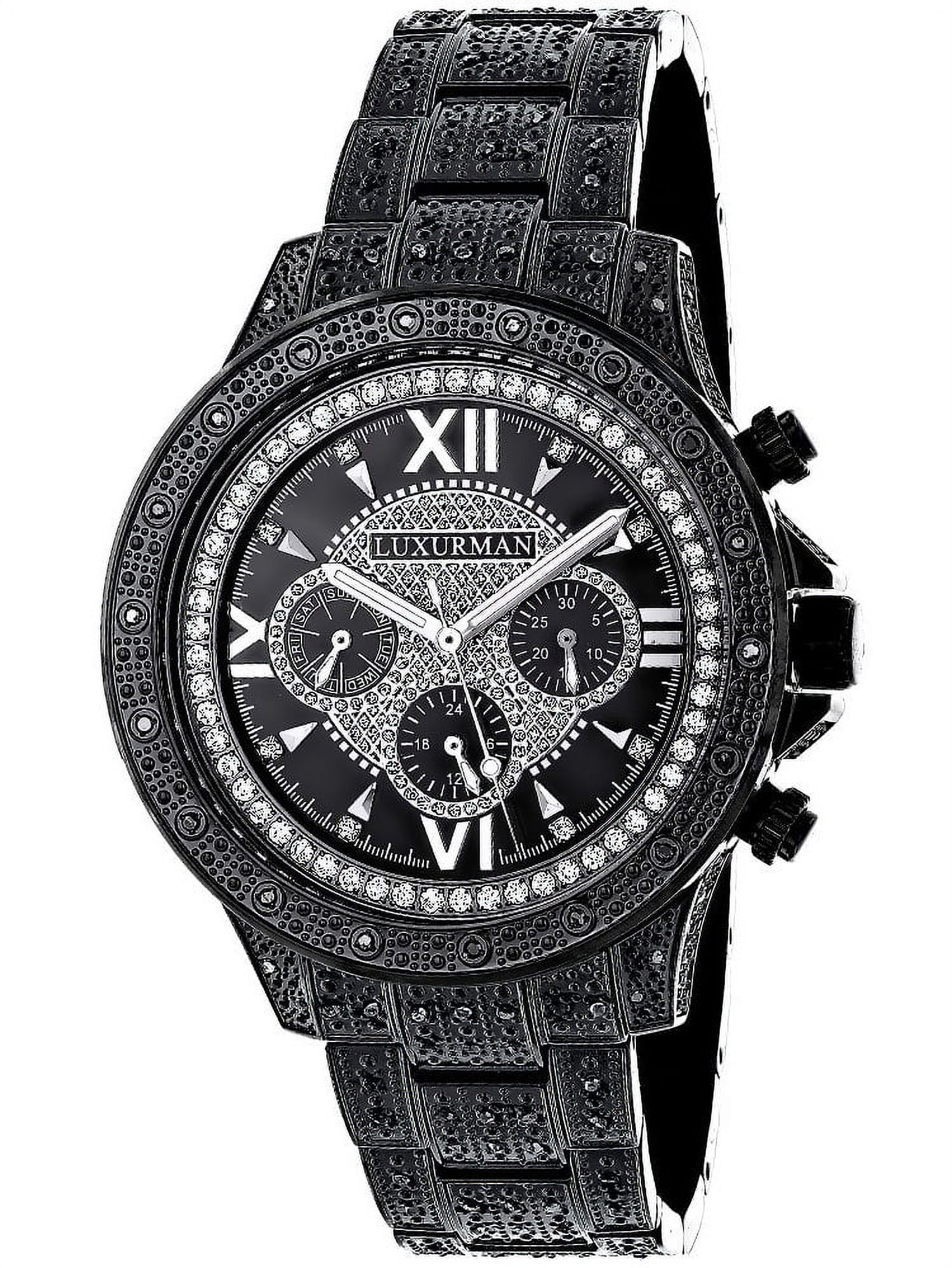 Luxurman Men's Black Stainless Steel and Black Diamond Quartz