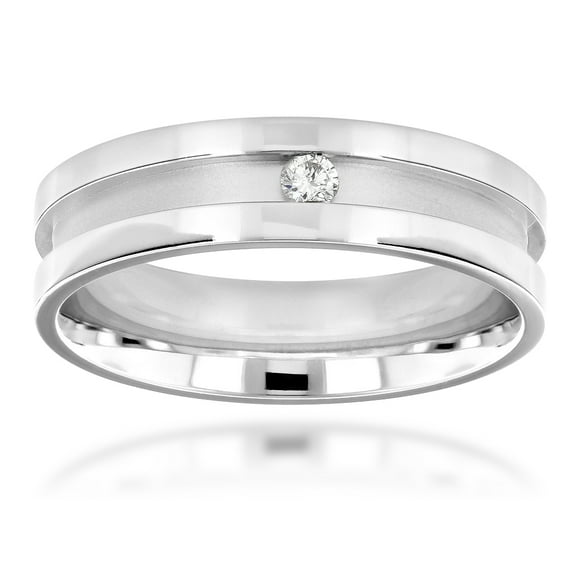 Luxurman Mens Natural Diamond Wedding Band 14k Engagement Ring Comfort Fit (White Gold Size 8)