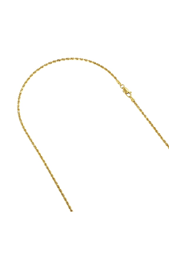 Solid 14K Yellow Gold 2mm Wide Rope Chain Necklace with Lobster Clasp 30" long
