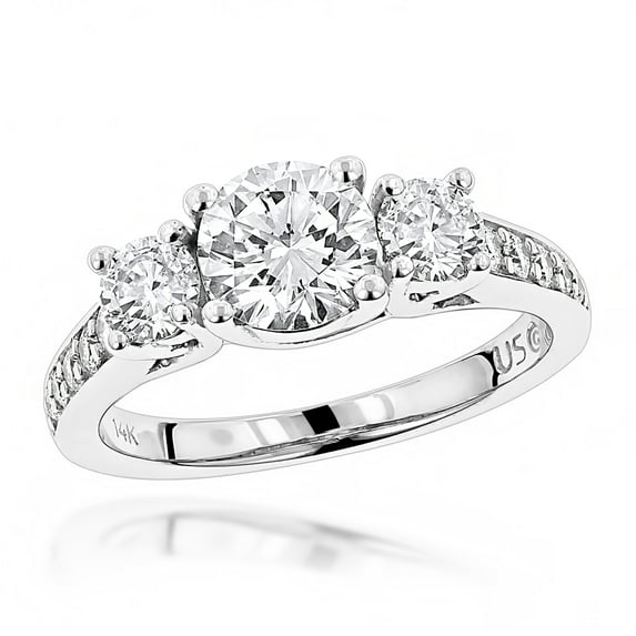 Luxurman Unique 14K Designer Natural Diamond Three Stone Engagement Ring (White Gold Size 7)