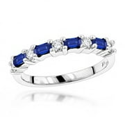 LUXURMAN Unique 14K Natural Diamond and Real Sapphire Ring For Women (White Gold Size 6)