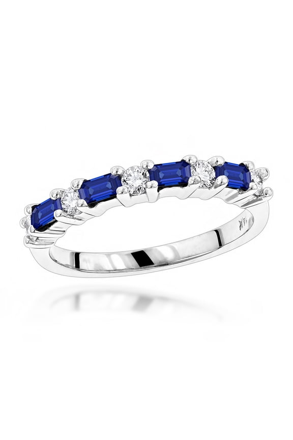 Unique 14K Natural Diamond and Real Sapphire Ring For Women (White Gold Size 6)