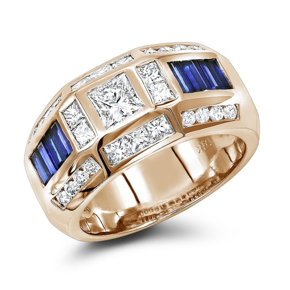 Luxurman Unique Designer Band 18K Sapphire Diamond Ring for Men (Rose Gold Size 8.5)