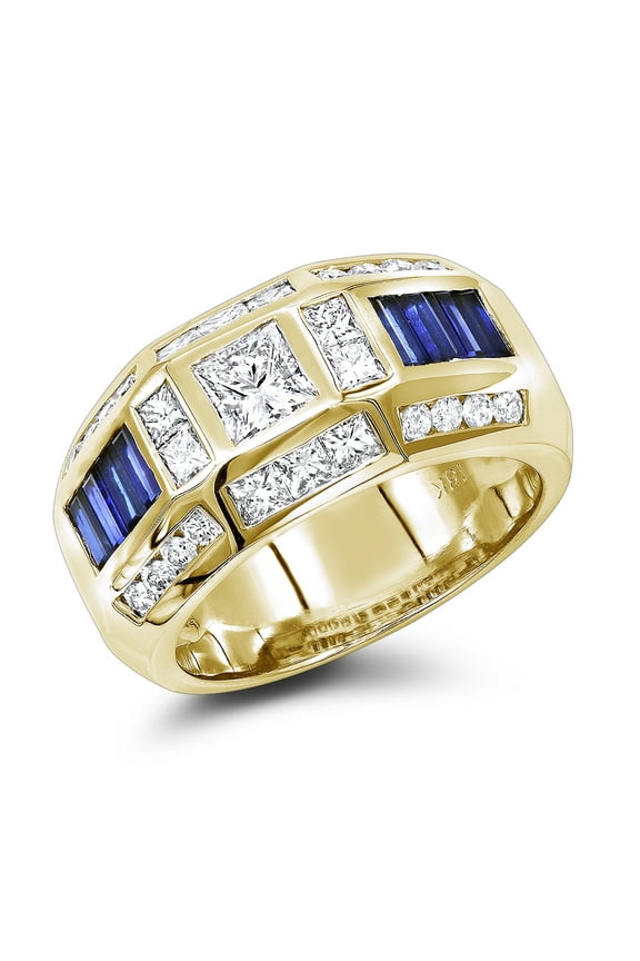 Unique Designer Band 18K Sapphire Diamond Ring for Men (Yellow Gold Size 11)